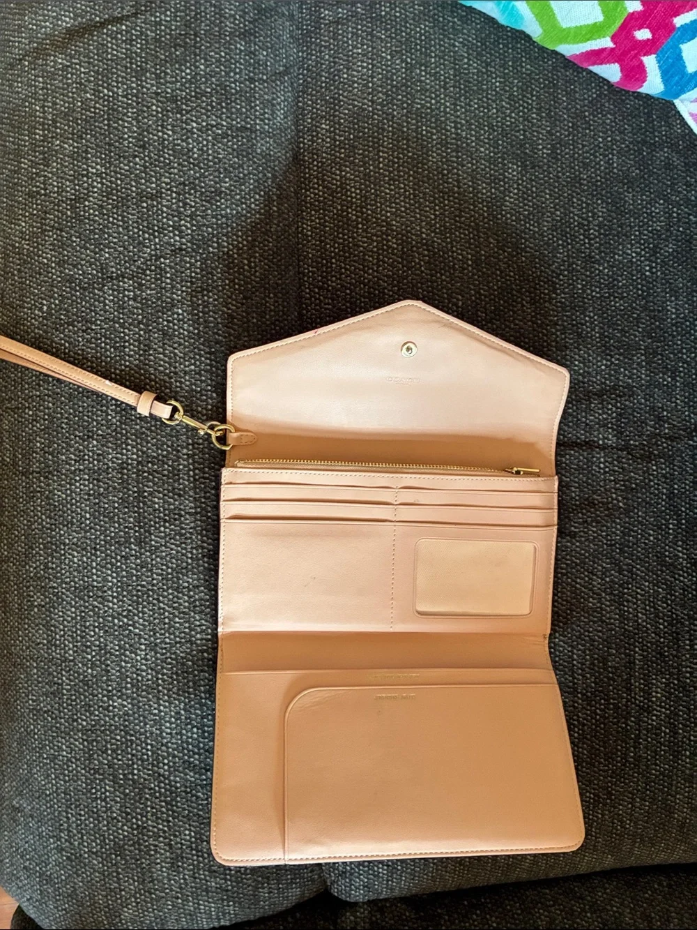 Coach Light Pink Floral Leather Wristlet Clutch